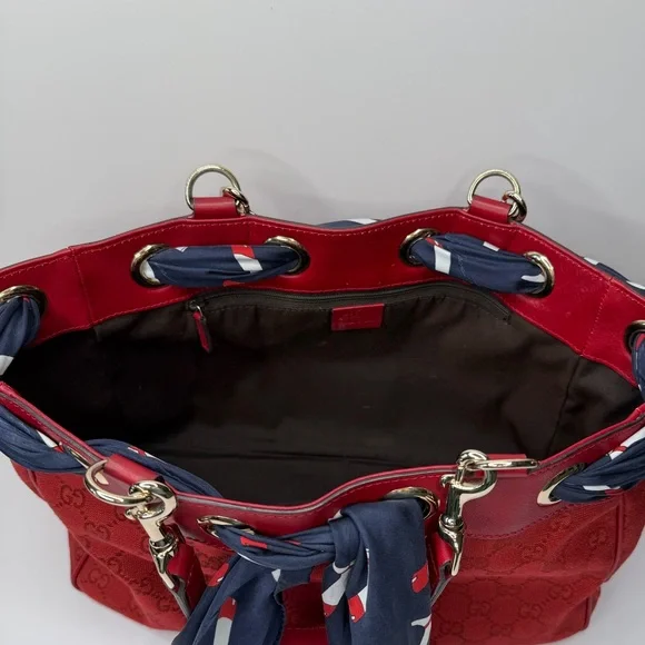 Gucci Vintage Red GG Canvas Tote with Silk Scarf Handles - Picture 6 of 9